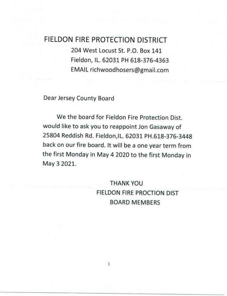 Fieldon Fire Protection District Appointment
